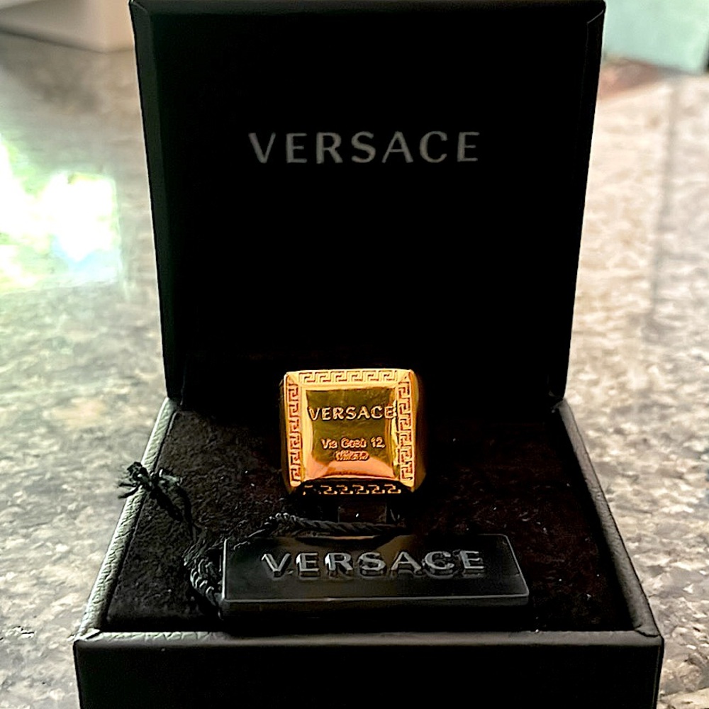 Real Versace Men’s Gold Ring Size 10.5 NWT and Box with Authentic Receipt.